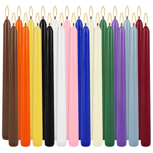 YOROXRG 24 Colored Taper Candles, 7-8 Hours Burn Time, Unscented, Smokeless and Dripless, 0.75 x 10 Inch Dinner Candle Set for Household, Wedding, Party and Home Décor Candlesticks - color: Colors-24