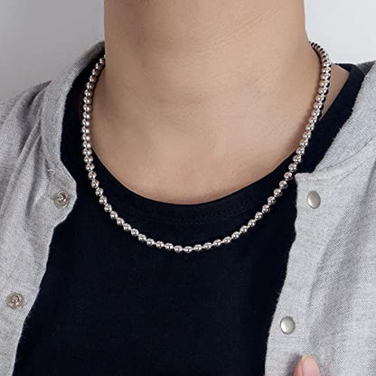 Dankadi Men Solid 925 Sterling Silver Bead Necklace Women 4MM 6MM Round Prayer Beads Link Chain 18 "20" 22 "24" 26 "28" 30" 32" 34" Italy Jewelry Gift - color: 6MM, size: 30 inches