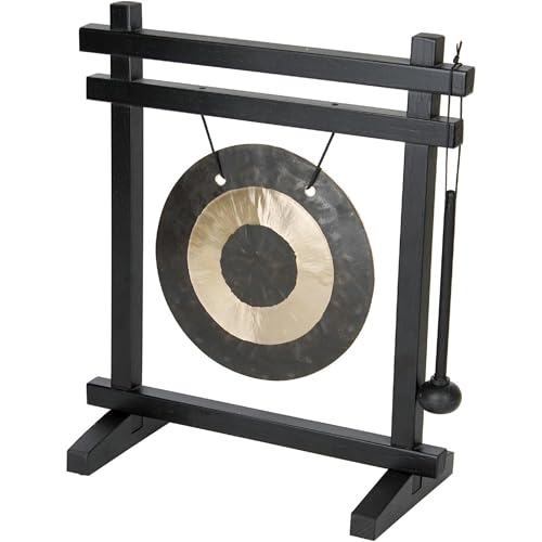 Woodstock Wind Chimes Desk Gong, Brass Hand-Hammered Bronze, Medium 12 - Inch Tall, for Meditation, Yoga, Classrooms, Offices, Great for Awareness, Relaxation - color: Black/Bronze, style: Desk