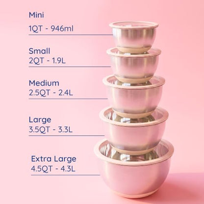Non-Toxic Stainless Steel Mixing Bowls, Glass Lids, Plastic Free, 5-Pcs