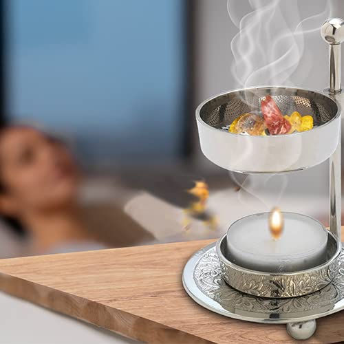Premium Handmade Nickel-Plated Brass Incense Burner [Silver] with Adjustable Height (4.33 inch) – Includes Screen and Tealight for Perfect Smoking Experience - color: Silver
