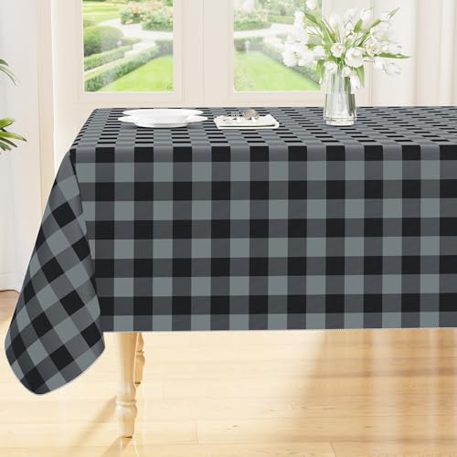 Smiry Picnic Table Cloth, Vinyl Tablecloths with Flannel Backing, 60"x120" - color: Black & Grey, size: 120" x 60" (Rectangular)
