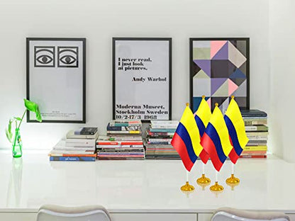 WXTWK 12 Pack Colombia Flag Colombian Desk Flag Small Mini Colombian Table Flags With Stand Base,Home Office Festival Events Celebration Decorations - color: Colombia