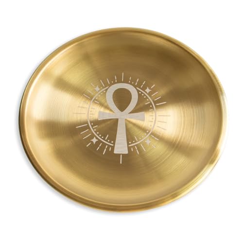 Offering Bowl Prayer Ritual Plate Great for Wicca, Altar use, Ritual use, Incense Burner, smudging Bowl, Decoration (Golden Ankh) - color: Golden Ankh