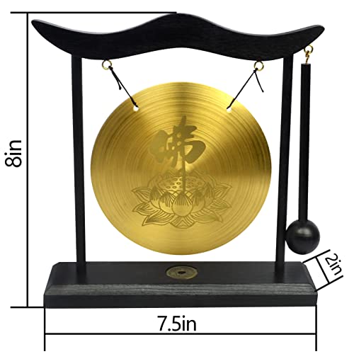 Zen Brass Gong I Ching Buddhism Lotus Buddha Good Gifts Mini Gong for Desk with Mallet - color: Fh1305