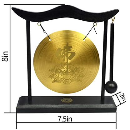 Zen Brass Gong I Ching Buddhism Lotus Buddha Good Gifts Mini Gong for Desk with Mallet - color: Fh1305