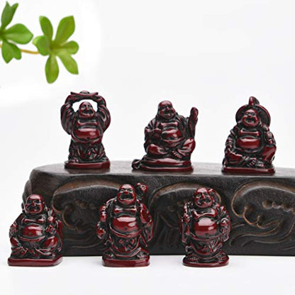 6Pcs 1'' Red Resin Laughing Buddha Figurines, Tabletop Lucky Decor - color: 1'' Resin Red Set