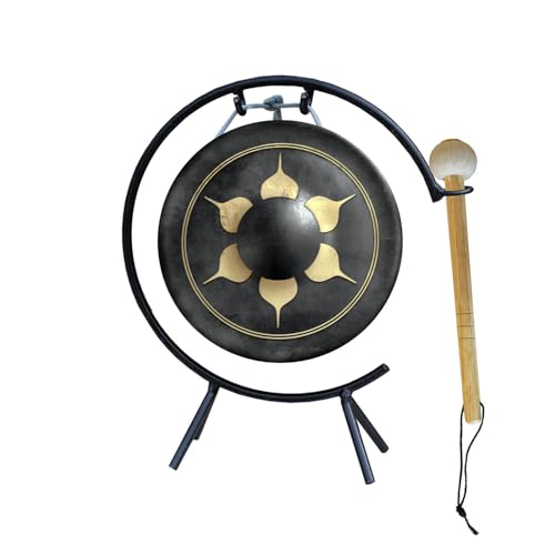 6" Bao Gong with Stand & Mallet – Handcrafted Bronze Percussion Gong with Exquisite Pattern Design, Ideal for Home or Office Display - size: 6" Bao Gong