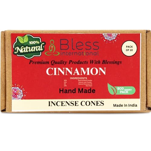 Bless International Cinnamon 100%-Natural-Incense-Cones Handmade-Hand-Dipped Organic-Chemicals-Free for-Purification-Relaxation-Positivity-Yoga-Meditation The-Best-scents (10 Count) - color: Cinnamon, size: Pack Of 10 Cones