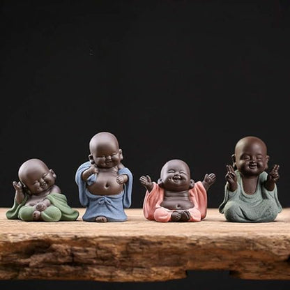 Kingzhuo Ceramic Tiny Cute Buddha Statue Monk Figurine Creative Baby Buddha Crafts Adorable Ornaments Classic Delicate Ceramic Arts and Crafts Small (7 x 10 CM) (Green)