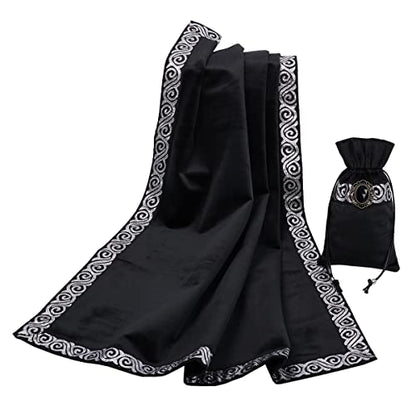 BLESSUME Wicca Square Altar Tarot Table Cloth for Reading with Card Pouch 24.4 * 24.4 inch (Black 1) - color: Black 1