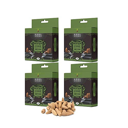 Soul Sticks Backflow Incense Cones – 40 PCS Organic Handmade Cones for Waterfall Burner | 4 Pack Long Lasting Aromatic Scents | Thick White Smoke Incense for Meditation, Spiritual Gift (Sweet Grass) - color: Sweet Grass