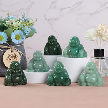 Artistone 2 inch Laughing Buddha Statue, Healing Crystal Hand-Carved Gemstone Religion Sitting Happy Buddha Figurine Statue Pocket Stone Home Decoration (Green Aventurine) - color: Obsidian