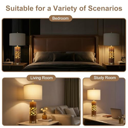 KIVDITZO Mid Century Modern Leather Table Lamps Set of 2 with Night Light