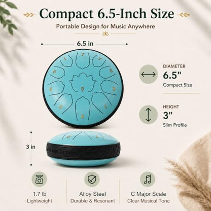 6.5-Inch 11-Note Steel Tongue Drum, Rain Drum for Outside & Garden - color: Sky Blue, size: 6.5 Inch 11 Notes