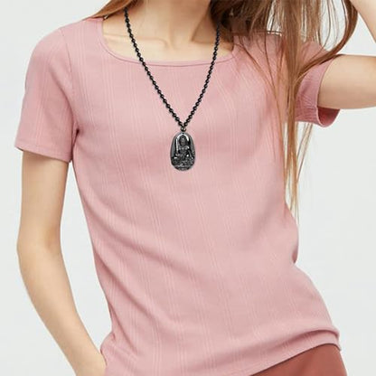 ASGIFT Black Obsidian Necklace Lucky Amulet Protection Pendant with Extended Bead Chain Healing Crystal Stone Talisman Necklaces Jewelry - color: Manjusri