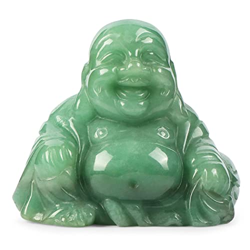 Artistone 2 inch Laughing Buddha Statue, Healing Crystal Hand-Carved Gemstone Religion Sitting Happy Buddha Figurine Statue Pocket Stone Home Decoration (Green Aventurine) - color: Obsidian