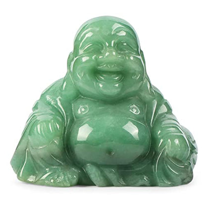 Artistone 2 inch Laughing Buddha Statue, Healing Crystal Hand-Carved Gemstone Religion Sitting Happy Buddha Figurine Statue Pocket Stone Home Decoration (Green Aventurine) - color: Obsidian