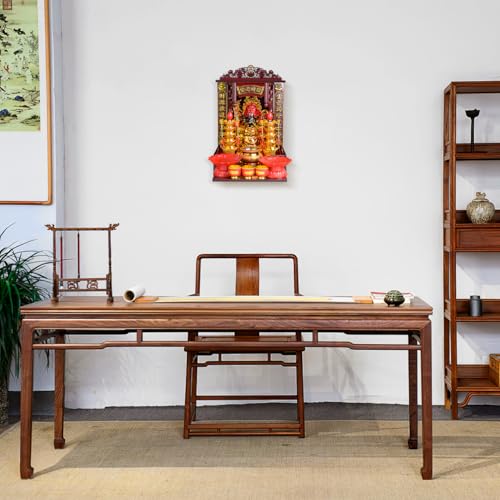 Abaodam Wooden Buddha Display Cabinet Shelf for Home Feng Shui Decor, Tabletop or Wall Leaning Statue Holder with Pull-Out Tray, Chinese Style