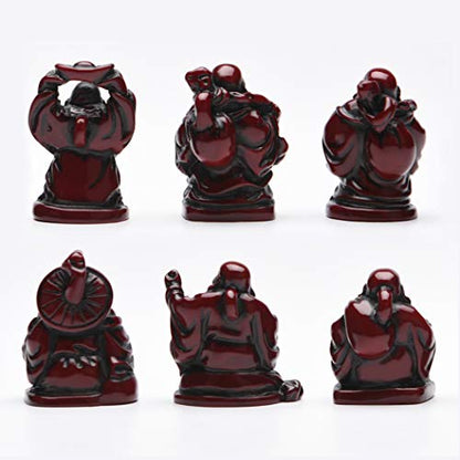 6Pcs 1'' Red Resin Laughing Buddha Figurines, Tabletop Lucky Decor - color: 1'' Resin Red Set