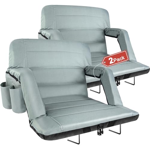 yeyeeyyee Stadium Seats with Back Support 2 Pack Wide, Exclusive Bleacher Chairs with Back and Cushion Folding Stadium Chairs, 6 Reclining Positions Waterproof Bleacher Seats (Wide|22.5" Grey) - color: Grey, size: Wide|22.5"|2 Pack