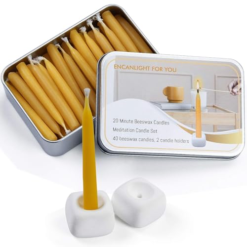 20 Minute Mini Candles Set,2.6 Inch Small Bees Wax Taper Meditation Candles 40Pcs,Candles Smokeless,Dripless for Home,Womens Gifts Yogas-Yellow - color: Raw, size: 40