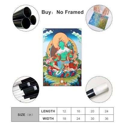 Mother Goddess Green Tara Tibetan Thangka Canvas Poster Wall Art Prints Room Aesthetic Murals Bedroom And Living Decorations Unframe 16x24inch - size: Unframe 16x24inch
