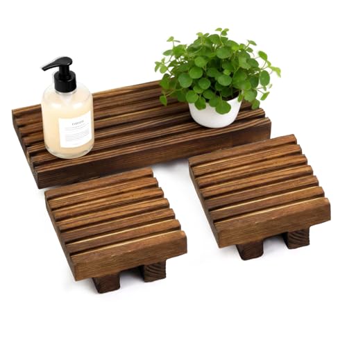 Klunk Wooden Risers, Wood Bathroom Tray & Kitchen Counter Riser, Set of 3 - size: 8.7" × 3.6"