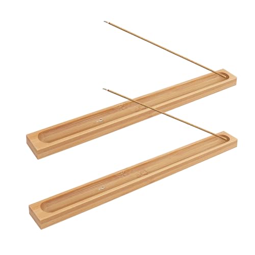 2 Pack Bamboo Incense Holder with Ash Catcher, Long Incense Stick Burner, Incense Stand for Yoga, Meditation, Aromatherapy, Home & Office Decor