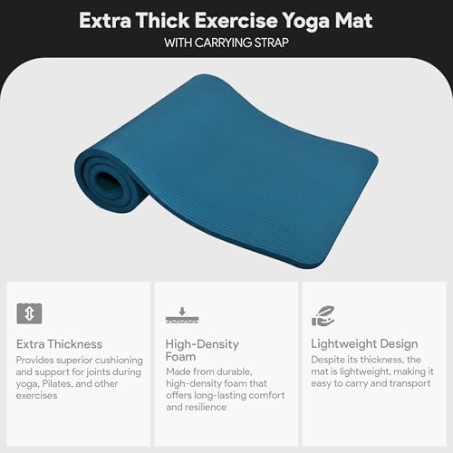 BalanceFrom All Purpose 1-Inch Extra Thick High Density Anti-Tear Exercise Yoga Mat with Carrying Strap, Multiple Colors - color: Navy Blue