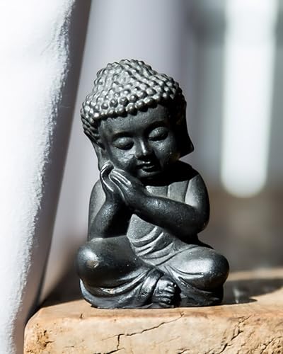 Small Buddha Statue, 3.5“ Zen Sculpture for Home Decor, Indoor Small Buddha Figurines for Home Feng Shui Decor (Cast Iron-Sleep) - style: Cast iron-sleep