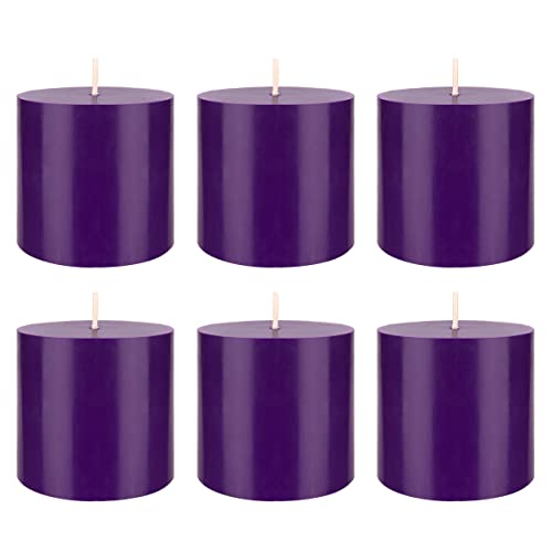 Mega Candles 6 pcs Unscented Solid Purple Pillar Candles, Hand Poured Premium Wax Candle 3 Inch x 3 Inch, Home Décor, Spas, Weddings, Occasions, Party, Centerpieces, Holidays, Vigils, Prayers - color: Purple, size: 6 Pieces