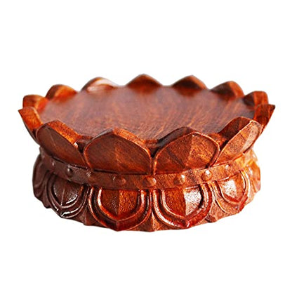 Circular Wooden Lotus Carved Base Rosewood Vase Teapot Lamp Display Stand - size: 3.3''Inside Diameter