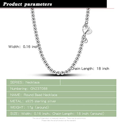 Dankadi Men Solid 925 Sterling Silver Bead Necklace Women 4MM 6MM Round Prayer Beads Link Chain 18 "20" 22 "24" 26 "28" 30" 32" 34" Italy Jewelry Gift - color: 4MM, size: 28 inches