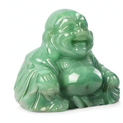 Artistone 2 inch Laughing Buddha Statue, Healing Crystal Hand-Carved Gemstone Religion Sitting Happy Buddha Figurine Statue Pocket Stone Home Decoration (Green Aventurine) - color: Obsidian