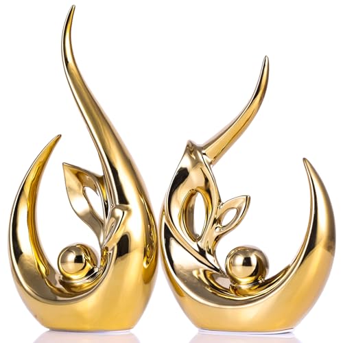 XMGZQ Glossy Gold Ceramic Statues for Home Décor Accents,Abstract Art Mid Century Modern Decor,Elegante Centerpiece Table Decorations,Gold Sculpture for Entryway,Shelf,Tv Stand,Mantel,Coffee Table - color: Gold
