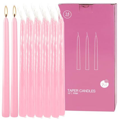 14-Pack Pink Taper Candles - 10 Inch Unscented Dripless Candlesticks, Long Burning for Weddings, Bridal Showers, Valentine's Day & Romantic Dinner Parties - color: 10"14pcs-Pink