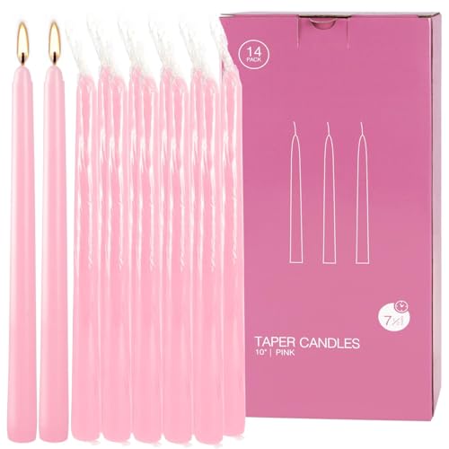 14-Pack Pink Taper Candles - 10 Inch Unscented Dripless Candlesticks, Long Burning for Weddings, Bridal Showers, Valentine's Day & Romantic Dinner Parties - color: 10"14pcs-Pink