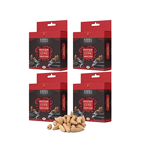 Soul Sticks Backflow Incense Cones – 40 PCS Organic Handmade Cones for Waterfall Burner | 4 Pack Long Lasting Aromatic Scents | Thick White Smoke Incense for Meditation, Spiritual Gift (Dragons Blood) - color: Dragons Blood