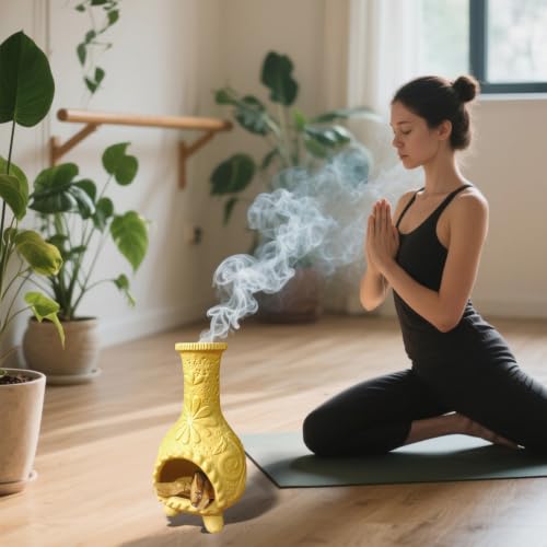 Yellow Floral Palo Santo Chiminea,Smudge Stick-Incense Cones Burner Holder - color: Flower Palo Santo Holder-yellow