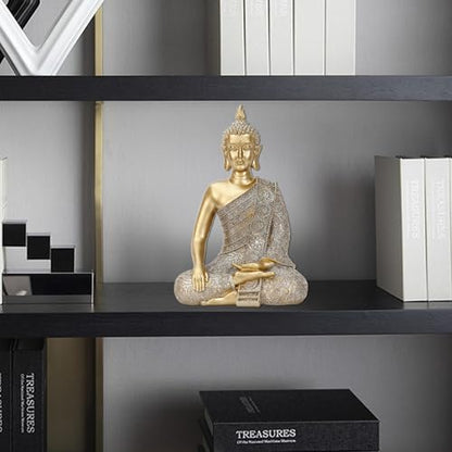 Golden Buddha Figurine - Meditating Seated Buddha Statue - resin Figurine - color: Varada Mudra