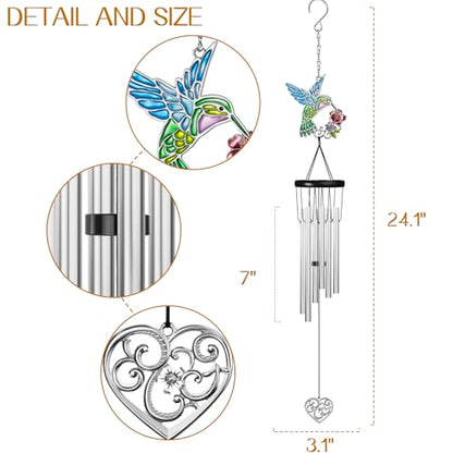 Outdoors Hummingbird Wind Chimes Sympathy Memorial for Loss of Loved One - Soothing Melodic Tones Aluminum Chime Great as a Gift for Your Patio Porch Garden and Backyard (Hummingbird,Heart) - size: 24.1" Hummingbird Heart