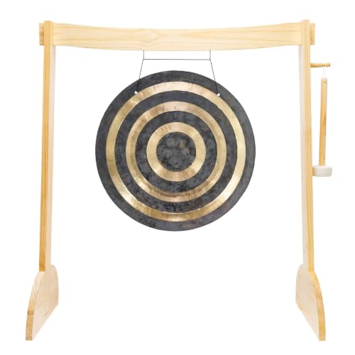 24" to 26" Gongs on the Small Lunaphonic Wood Gong Stand - Includes Gong, Stand, & Mallet/Moon-Shaped Stand/Great for Meditation - size: 24" Solar Flare Gong