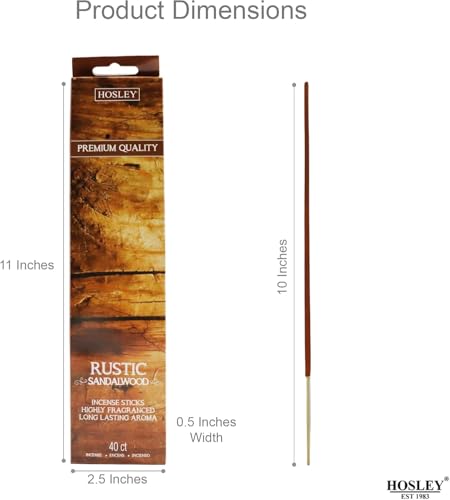 Hosley 40 Pack Incense Sticks – Rustic Sandalwood – Perfect for Home, Meditation & Aromatherapy - color: Rustic Sandalwood-40