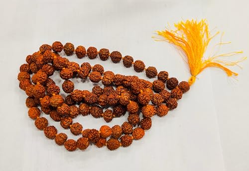 Rudraksha Mala 5 mm Bead Prayer Rosary Beads 108 +1 japa Maala Panchmukhi Jaap Rosary Brown with Tassel Spiritual