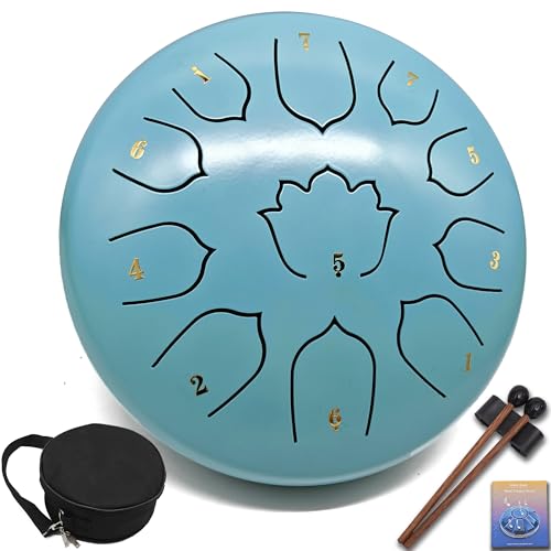 8.5-Inch 11-Note Steel Tongue Drum, Rain Drum for Outside & Garden - color: Sky Blue, size: 8.5 Inch 11 Notes