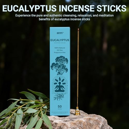 Eucalyptus Incense Sticks (50 Sticks), 100% Natural sustainably harvested Eucalyptus, Suitable for Yoga, Meditation, Relaxation, and Spiritual Purification - color: Eucalyptus