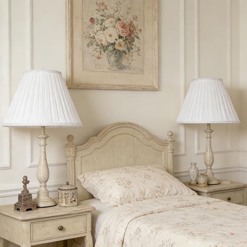 PAPAYA White Pleated Lamp Shades Set of 2 6"×13"×9.8" Bell Shade - color: White-2 Pack