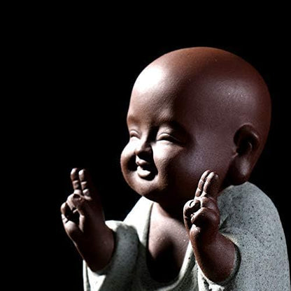 Kingzhuo Ceramic Tiny Cute Buddha Statue Monk Figurine Creative Baby Buddha Crafts Adorable Ornaments Classic Delicate Ceramic Arts and Crafts Small (7 x 10 CM) (Green)