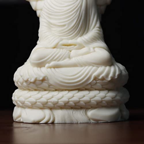 Sakyamuni Amitabha Buddha Statue with Snake Figurines feng Shui Decor,White Buddha Statue with Ivory Fruit Finish for Home Office Zen Decor
